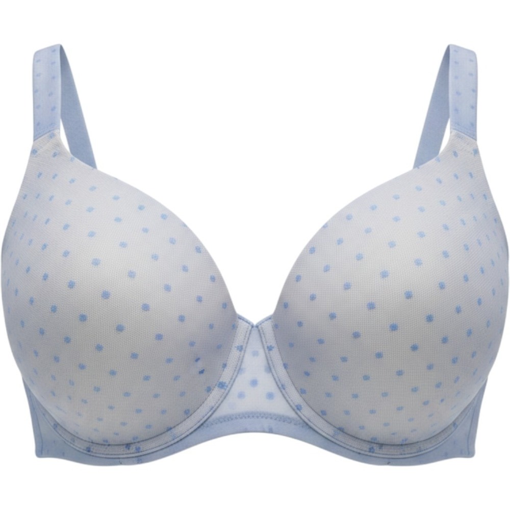 Cacique Intuition Full Coverage Bra 40F Blue Polka Dot Mesh Underwire Padded
